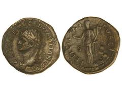 Dupondio. 81-96 d.C. DOMICIANO. Anv.: CAESAR AVG. F. DOMITIAN COS. II. Busto laureado a izquierda. Rev.: FELICITAS PVBLICA S. C. Felicidad en pie con cornucopia a izquierda. 13,70 grs. Pátina oscura. 