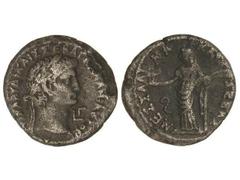 Tetradracma. Acuñada el 48 d.C. CLAUDIO y MESALINA. ALEJANDRÍA. Anv.: Cabeza laureada de Claudio a derecha. Rev.: Mesalina como Deméter en pie a izquierda sosteniendo dos pequeñas figuras de Octavia y