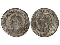 Tetradracma. 244-249 d.C. FILIPO I. ANTIOQUÍA. SIRIA. Anv.: Busto laureado a izquierda, alrededor leyenda. Rev.: Águila en pie a izquierda, alrededor leyenda. 12,67 grs,. Ve. GIC-3957 var. EBC-.