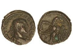 Tetradracma. Acuñada el 42 d.C. CLAUDIO. ALEJANDRÍA. EGIPTO. Anv.: AV. TI. KLAV. AIOC. CEB. Busto a derecha. Rev.: Águila con láurea y palma a derecha. A los lados L y B. Ve. Tipo GIC-484 var. leyenda