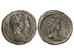 Tetradracma. 126-127 d.C. ADRIANO. ALEJANDRÍA. Anv.: Busto laureado a derecha. Rev.: LEN AEKATOY. Busto femenino radiado a derecha. 12,81 grs. RARA. GIC-No cat. MBC+.