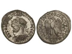 Tetradracma. Acuñada el 244-249 d.C. FILIPO I. ANTIOQUÍA-SIRIA. Anv.: Busto laureado a izquierda, alrededor leyenda. Rev.: Águila en pie a izquierda, alrededor leyenda. 12,51 grs. AR. Restos de platea