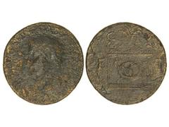 Dupondio. ÉPOCA DE TIBERIO. TARRACO. Anv.: (TI. CAESAR DIVI. AVG. F. AVGVSTVS). Cabeza laureada de Tiberio a izquierda. Rev.: Ara, alrededor C.V.T.T. 23,35 grs. Pátina oscura. (Oxidaciones). RARA. AB-