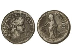 Tetradracma. Acuñada el 54-68 d.C. NERÓN. ALEJANDRÍA. EGIPTO. Anv.: NE¶N K¶AVKAI¶EBA¶. Busto a derecha. Rev.: (...)AI O¶YNH. Justicia con balanzas a izquierda, al lado símbolo. Ve. CIG-No cat. MBC-.