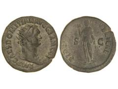 Dupondio. Acuñada el 85 d.C. DOMICIANO. Anv.: IMP. CAES. DOMITIAN. AVG. GERM. COS. XI. Busto radiado a derecha. Rev.: FIDEI (PVB)LICAE S. C. Buena Fe en pie a izquierda. 12,23 grs. Pátina verde oscura