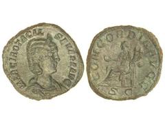 ROMAN COINS: ROMAN EMPIRE Sestercio. 246 d.C. OTACILIA SEVERA. ROMA. Anv.: MARCIA OTACIL. SEVERA AVG. Busto diademado a derecha. Rev.: CONCORDIA AVGG. S. C. La Concordia sentada a izquierda con pátera