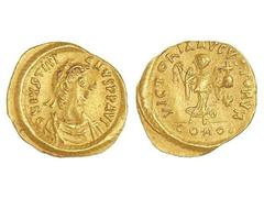 BYZANTINE COINS Tremisis. JUSTINIANO I (527-565 d.C.). CONSTANTINOPLA. Anv.: D. N. IVSTINIANVS P. P. AVG. Busto diademado a derecha. Rev.: VICTORIA AVGVSTORVM. Victoria a derecha, cabeza a izquierda c