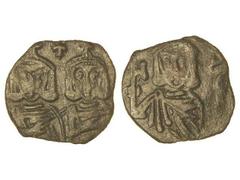 BYZANTINE COINS Follis. CONSTANTINO V (741-775). SIRACUSA. Anv.: Bustos de Constantino V y León IV de frente. Rev.: Busto de León III de frente. 2,79 grs. AE. Se-1569. MBC.