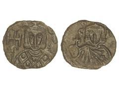 BYZANTINE COINS Follis. LEÓN V (813-820). SIRACUSA. Anv.: Busto coronado de frente, sosteniendo cruz potente. Rev.: KONCT. C-I. Busto coronado de Constantino de frente, sosteniendo cruz y globo. 2,2 g