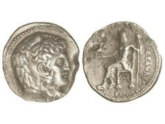 GREEK COINS Tetradracma. 336-323 a.C. ALEJANDRO MAGNO. LYCIA. Anv.: Cabeza de Hércules con piel de león a derecha. Rev.: Zeus entronizado a izquierda, detrás y debajo leyenda, delante letra. 15,65 grs