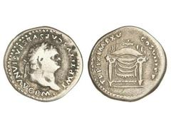ROMAN COINS: ROMAN EMPIRE Denario. Acuñada el 79-80 d.C. TITO. Anv.: IMP. TITVS CAES. VESPASIAN. AVG. P. M. Cabeza laureada a izquierda. Rev.: TR. P. IX IMP. XV COS. VIII P. P. Trono con respaldo semi
