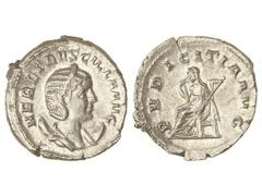 ROMAN COINS: ROMAN EMPIRE Antoniniano. Acuñada el 249-251 d.C. HERENNIA ETRUSCILLA. Rev.: PVDICITIA AVG. Pudibundez sentada a izquierda con cetro y tapándose con el velo. 4,47 grs. AR. C-19. EBC-/EBC.