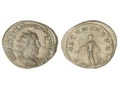 ROMAN COINS: ROMAN EMPIRE Antoniniano. Acuñada el 253 d.C. EMILIANO. Anv.: IMP. AEMILIANVS PIVS FEL. AVG. Busto radiado a derecha. Rev.: APOL. CONSERVAT. Apolo en pie a izquierda, con rama de laurel y