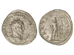 ROMAN COINS: ROMAN EMPIRE Antoniniano. Acuñada el 253 d.C. EMILIANO. Anv.: IMP. AEMILIANVS PIVS FEL. AVG. Busto radiado a derecha. Rev.: ERCVL. VICTORI. Hércules en pie a derecha con un arco y apoyado