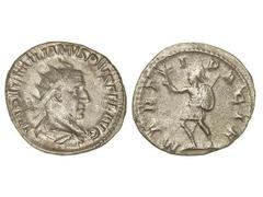 ROMAN COINS: ROMAN EMPIRE Antoniniano. Acuñada el 253 d.C. EMILIANO. Anv.: IMP. AEMILIANVS PIVS FEL. AVG. Busto radiado a derecha. Rev.: MARTI PACIF. Marte en marcha a izquierda con lanza, escudo y ra