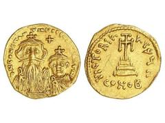 BYZANTINE COINS Sólido. CONSTANS II (641-668 d.C.). CONSTANTINOPLA. Anv.: D. N. CONStANtIN¶S C. (CONStAN.). Busto de Constans y Constantino IV de frente; en el campo cruz. Rev.: VICTORIA AV¶H. CONOB. 