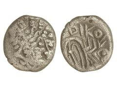 GREEK COINS Dracma ligera. Imitación de Massalia. 89 a.C. DIKOI. TRANSPADANE, CELTO, LIGURES. Anv.: Cabeza de Diana laureada a derecha. Rev.: León estilizado a derecha, encima DIKOI. 2,16 grs. Ve. RAR