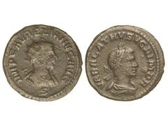 ROMAN COINS: ROMAN EMPIRE Antoniniano. Acuñada el 270 d.C. AURELIANO y VABALATO. Anv.: VABALATVS V. C. R. IM. D. R. Busto de Vabalato laureado a derecha. Rev.: IMP. C. AVRELIANVS AVG. Busto de Aurelia