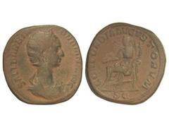 ROMAN COINS: ROMAN EMPIRE Sestercio. Acuñada el 222-235 d. C. ORBIANA. Anv.: SALL. BARBIA ORBIANA AVG. Busto diademado a derecha. Rev.: CONCORDIA AVGVSTORVM S. C. Concordia sentada a izquierda con pát