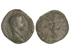 ROMAN COINS: ROMAN EMPIRE Sestercio. Acuñada el 226 d.C. ALEJANDRO SEVERO. Anv.: (IMP.) CAES. M. AVR. SEV. ALEXANDER AVG. Busto laureado a derecha. Rev.: P. M. TR. P. V COS. II P. P. S. C. Marte en ma