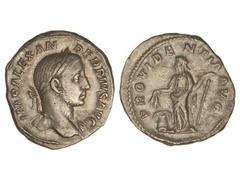 ROMAN COINS: ROMAN EMPIRE Denario. Acuñada el 231-235 d.C. ALEJANDRO SEVERO. Anv.: IMP. ALEXANDER PIVS AVG. Busto laureado a derecha. Rev.: PROVIDENTIA AVG. Annona en pie a izquierda con áncora y espi