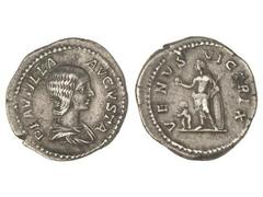 ROMAN COINS: ROMAN EMPIRE Denario . Acuñada el 212 d.C. PLAUTILLA. Anv.: PLAVTILLA AVGVSTA. Busto a derecha. Rev.: VENVS VICTRIX. Venus en pie a izquierda a sus pies Cupido. 3,85 grs. AR. C-25. MBC+ .