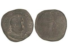 ROMAN COINS: ROMAN EMPIRE Sestercio. Acuñada el 238 d.C. BALBINO. Anv.: IMP. CAES. D. CAEL. BALBINVS AVG. Busto laureado a derecha. Rev.: P. M. TR. P. COS. II P. P. S. C. Balbino en pie a izquierda co