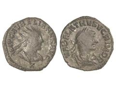 ROMAN COINS: ROMAN EMPIRE Antoniniano. Acuñada el 270-275 d.C. AURELIANO y VABALATO. Anv.: IMP. C. AVRELIANVS AVG. Busto de Aureliano radiado a derecha. Rev.: VABALATHVS V. C. R. IM. D. R. Busto de Va