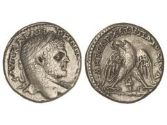 Tetradracma. Acuñada el 213-217 d.C. CARACALLA. TIRO. FENICIA. 12,41 grs. AR. Prieur-1547. MBC+.