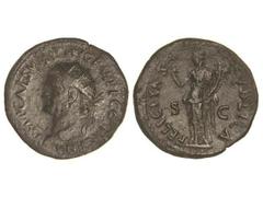 Dupondio. 74 d.C. VESPASIANO. Anv.: IMP. CAES. VESP. AVG. P. M. TR. P. COS. V CENS. Cabeza radiada a izquierda. Rev.: FELICITAS PVBLICA S. C. Felicidad en pie a izquierda con caduceo y cornucopia. 11,