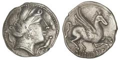 CELTIBERIAN COINS Dracma. DRACMA IBÉRICA DE IMITACIÓN EMPORITANA. Anv.: Cabeza femenina a derecha rodeada por tres delines. Rev.: Pegaso Crisaor a derecha, debajo leyenda pseudo-ibérica HM¶TI. 4,68 gr