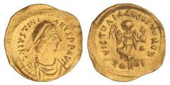 BYZANTINE COINS Tremisis. JUSTINIANO I (527-565 d.C.). CONSTANTINOPLA. Anv.: D. N. IVSTINIANVS P. P. AVI. Busto diademado a derecha. Rev.: VICTORIA AVGVSTORVM. En exergo: CONOB. Victoria a derecha con