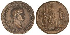 ROMAN COINS: ROMAN EMPIRE Sestercio Paduano. GALBA. Anv.: SER. GALBA IMP. CAESAR AVG. TR. P. Cabeza laureada a derecha. Rev.: ADLOCVT S. C. Galba en pie a izquierda sobre tribuna, arengando a cuatro s