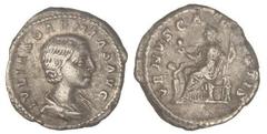 ROMAN COINS: ROMAN EMPIRE Denario. Acuñada el 222 d.C. JULIA SOEMIAS. Anv.: IVLIA SOAEMIAS AVG. Busto a derecha. Rev.: VENVS CAELESTIS. Venus sentada a izquierda con cetro y manzana, niño a sus pies. 