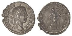 ROMAN COINS: ROMAN EMPIRE Denario. Acuñada el 230 d.C. ALEJANDRO SEVERO. Anv.: IMP. SEV. ALEXAND. AVG. Busto laureado a derecha. Rev.: P. M. TR. P. VIIII COS. III P. P. Alejandro Severo en pie a derec