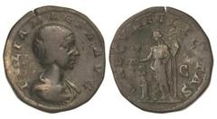 ROMAN COINS: ROMAN EMPIRE Sestercio. Acuñada el 223 d.C. JULIA MAESA. Anv.: IVLIA MAESA AVG. Busto a derecha. Rev.: SAECVLI FELICITAS. Felicidad en pie a izquierda con pátera y caduceo, a sus pies alt