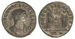 ROMAN COINS: ROMAN EMPIRE Antoniniano. Acuñada el 270-275 d.C. AURELIANO. SISCIA. Rev.: CONCORDIA MILITVM. Aureliano y Concordia en pie afrontados con las manos enlazadas. 3,61 grs. Ve. Pátina oscura.
