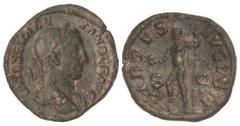ROMAN COINS: ROMAN EMPIRE Sestercio. Acuñada el 222-231 d.C. ALEJANDRO SEVERO. Anv.: IMP. SEV. ALEXANDER AVG. Busto laureado a derecha. Rev.: VIRTVS AVGVSTI S. C. Alejandro Severo en pie a izquierda c