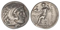 GREEK COINS Dracma. 300-280 a.C. ALEJANDRO MAGNO. MACEDONIA. Anv.: Cabeza de Hércules con piel de león a derecha. Rev.: Zeus entronizado a izquierda, detrás leyenda, delante monograma MI. 4,19 grs. AR