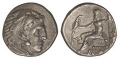 GREEK COINS Dracma. 336-323 a.C. ALEJANDRO MAGNO. INCIERTA. Anv.: Cabeza de Hércules con piel de león a derecha. Rev.: Zeus entronizado a izquierda, detrás leyenda, delante monograma ME. 4,22 grs. AR.