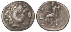 GREEK COINS Dracma. 336-323 a.C. ALEJANDRO MAGNO. CARDIA. Anv.: Cabeza de Hércules con piel de león a derecha. Rev.: Zeus entronizado a izquierda, detrás leyenda, delante símbolos y monogramas. 4,14 g