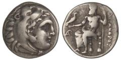 GREEK COINS Dracma. 336-323 a.C. ALEJANDRO MAGNO. MACEDONIA. Anv.: Cabeza de Hércules con piel de león a derecha. Rev.: Zeus entronizado a izquierda, detrás leyenda, delante monograma. 4,15 grs. AR. S