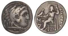 GREEK COINS Dracma. 336-323 a.C. ALEJANDRO MAGNO. MACEDONIA. Anv.: Cabeza de Hércules con piel de león a derecha. Rev.: Zeus entronizado a izquierda, detrás leyenda, delante y debajo de la silla, letr