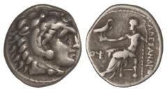 GREEK COINS Dracma. 336-323 a.C. ALEJANDRO MAGNO. MACEDONIA. Anv.: Cabeza de Hércules con piel de león a derecha. Rev.: Zeus entronizado a izquierda, detrás leyenda, delante letras. 4,15 grs. AR. Se-N
