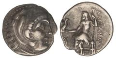 GREEK COINS Dracma. 336-323 a.C. ALEJANDRO MAGNO. INCIERTA. Anv.: Cabeza de Hércules con piel de león a derecha. Rev.: Zeus entronizado a izquierda, detrás leyenda, delante y debajo de la silla monogr