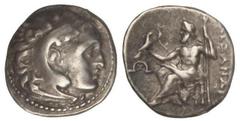 GREEK COINS Dracma. 336-323 a.C. ALEJANDRO MAGNO. INCIERTA. Anv.: Cabeza de Hércules con piel de león a derecha. Rev.: Zeus entronizado a izquierda, detrás leyenda, delante monograma, debajo de la sil