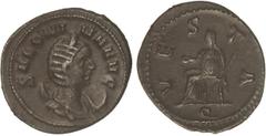 ROMAN COINS: ROMAN EMPIRE Antoniniano. Acuñada el 253 d.C. SALONINA. Rev.: VESTA. Vesta sentada a izquierda con cetro y pátera. 3,68 grs. Ve. C-143. MBC+.
