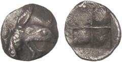 GREEK COINS Tetartemorion. 500-475 a.C. PHOKAIA. Anv.: Cabeza de grifo a derecha. Rev.: Cuadrado incuso cuatripartito. 0,20 grs. AR. Klein-481; Se-No cat. MBC+.