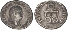 ROMAN COINS: ROMAN EMPIRE Denario. Acuñada el 79-80 d.C. TITO. Anv.: IMP. TITVS CAES. VESPASIAN. AVG. P. M. Cabeza laureada a derecha. Rev.: TR. P. IX IMP. XV COS. VIII P. P. Guirnalda y silla curul. 