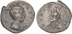 ROMAN COINS: ROMAN EMPIRE Denario. Acuñada el 223 d.C. JULIA MAESA. Anv.: IVLIA MAESA AVG. Busto a derecha. Rev.: PVDICITIA. Pudibundez sentada a izquierda con cetro. 2,84 grs. AR. C-36. MBC.